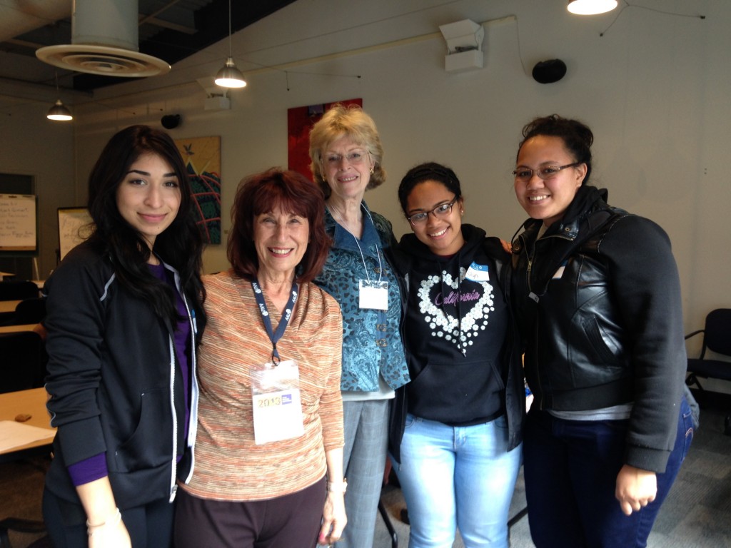 Three students with AAUW facilitators Elena Noble and Elaine Groen at $tart $mart workshop at Diablo Valley College, March 10, 2016